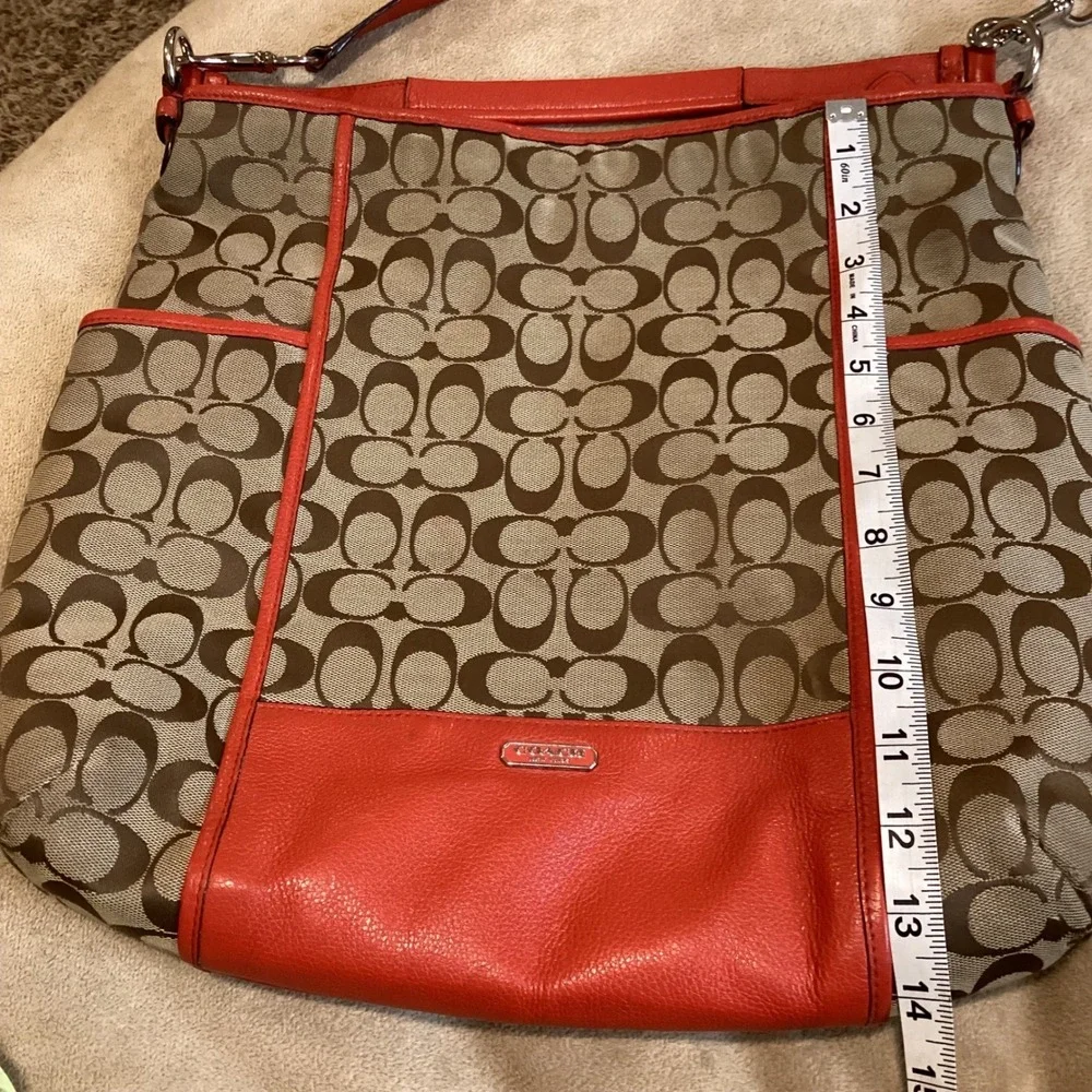 Coach Park Signature Hobo Shoulder Bag with Orange-Red Leather Trim - Picture 10 of 12
